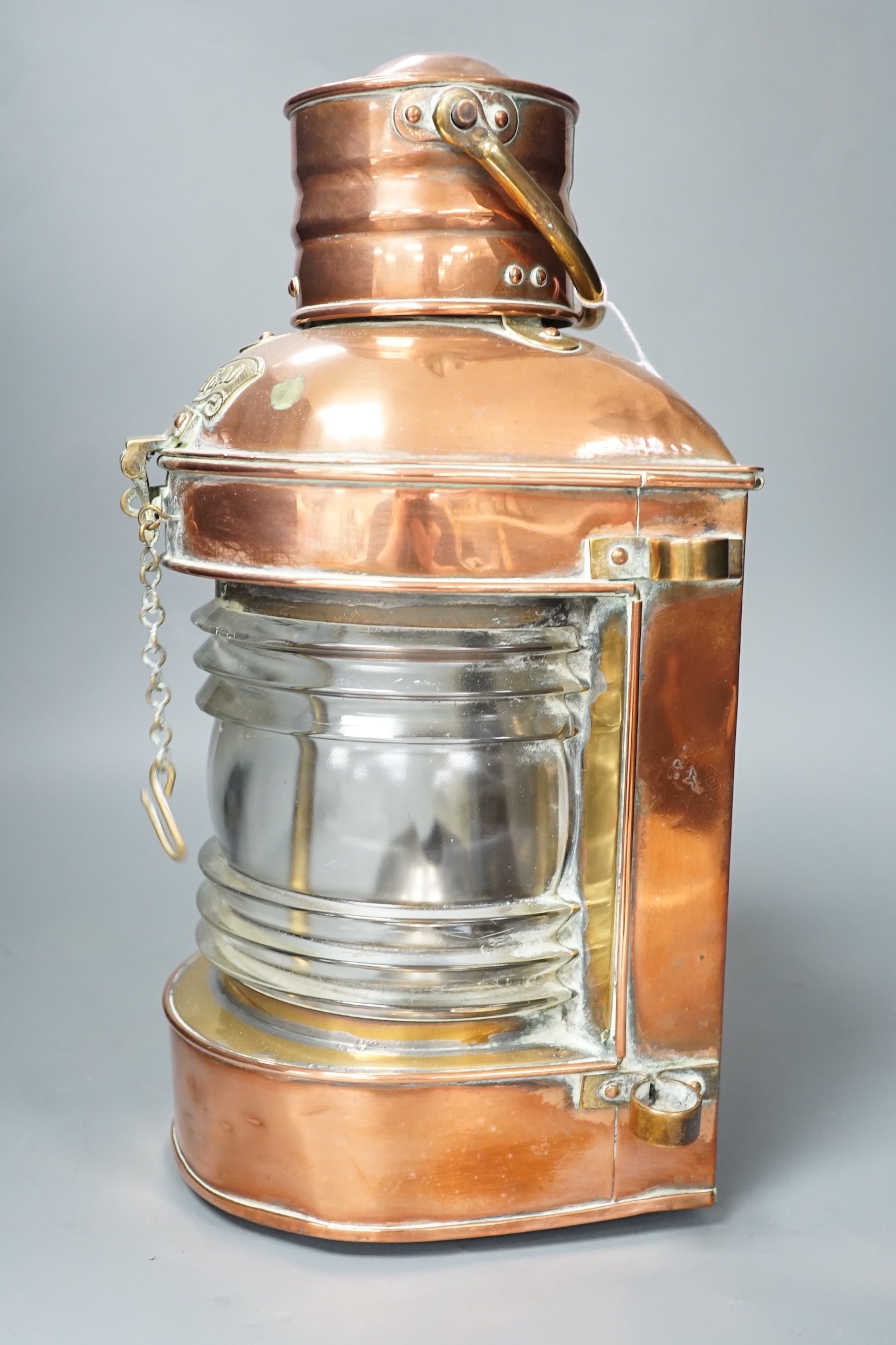 A Victorian copper and brass mast head lantern - 34.5cm high